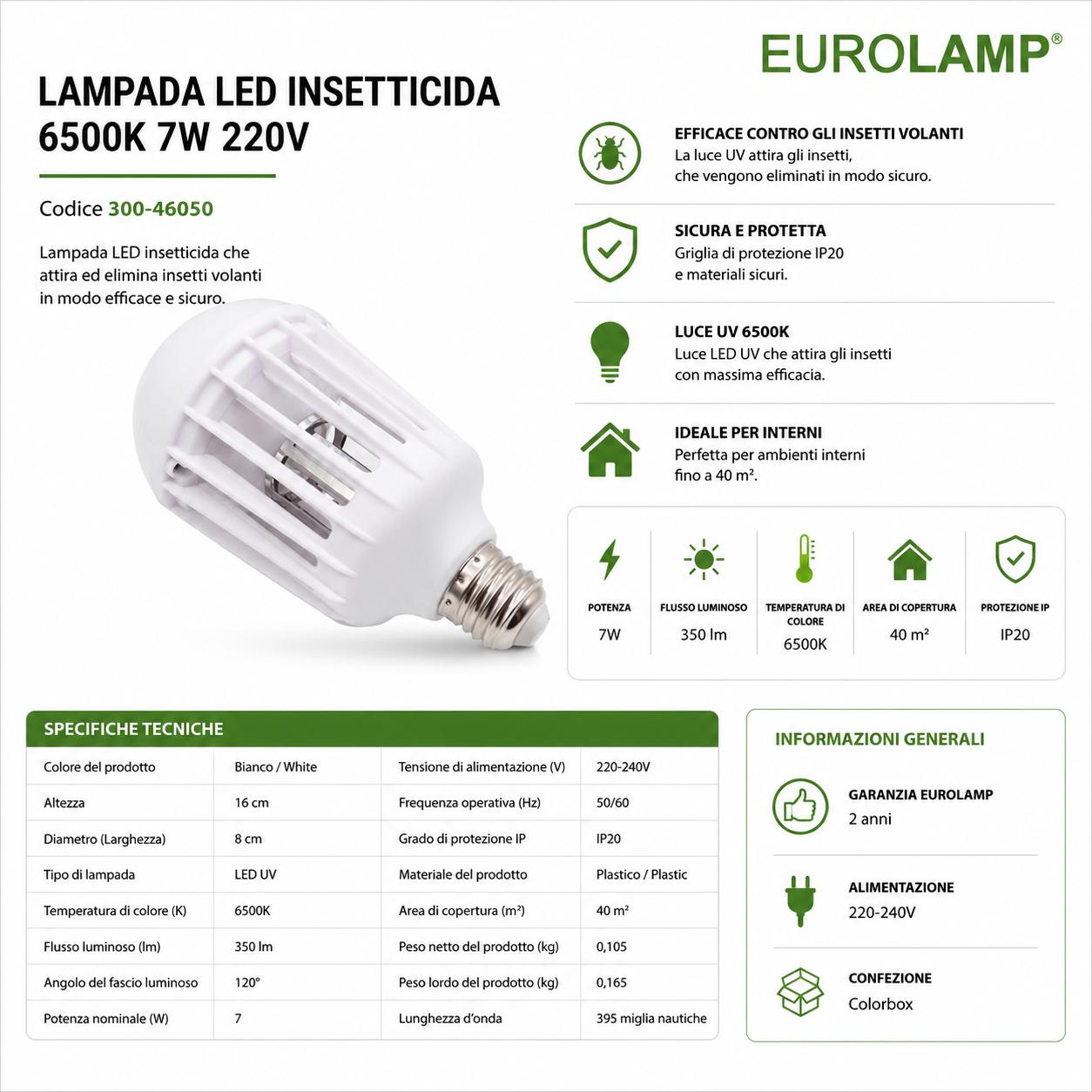 LAMPADA LED INSETTICIDA 6500K  7W 220V