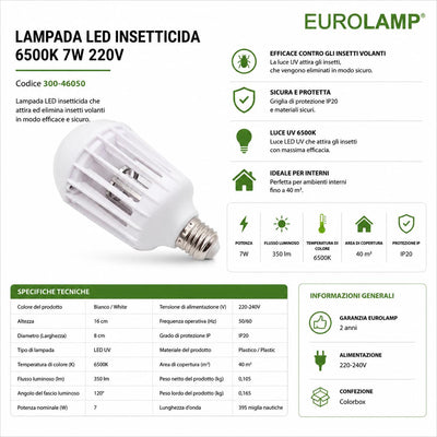 LAMPADA LED INSETTICIDA 6500K  7W 220V