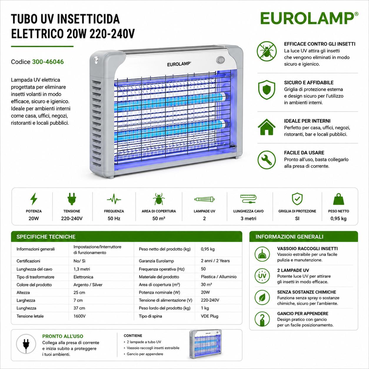 LAMPADA INSETTICIDA ELETTRICA  20W TUBO UV 220V