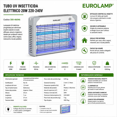 LAMPADA INSETTICIDA ELETTRICA  20W TUBO UV 220V