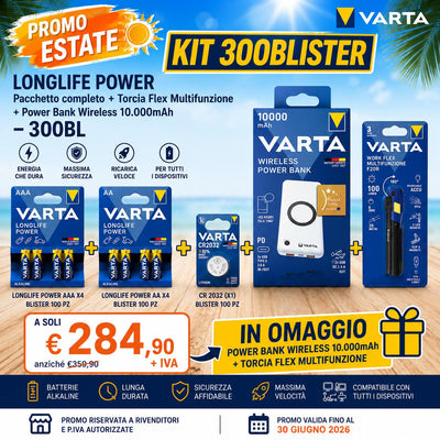KIT PROMO 300BLISTER VARTA + OMAGGI POWEBANK 10K E LAMPADA