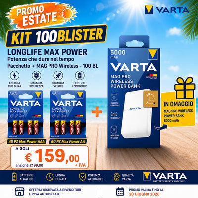 KIT 100BLISTER LONGLIFE MAX POWER VARTA + POWERBANK 5K MAGPR