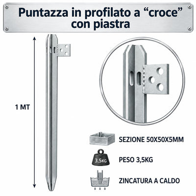 PALINA A CROCE PER MESSA A TERRA 1MT ZINCATO 50X50X5MM 3,5KG
