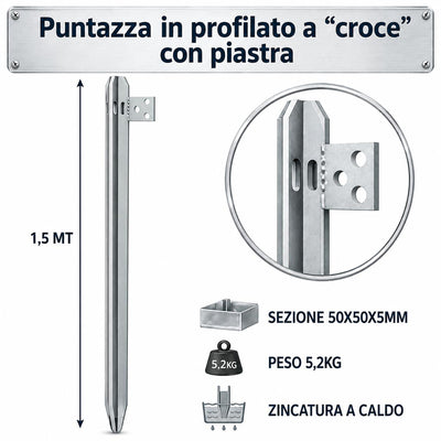 PALINA A CROCE PER MESSA A TERRA 1,5MT ZINC. 50X50X5MM 5,2KG