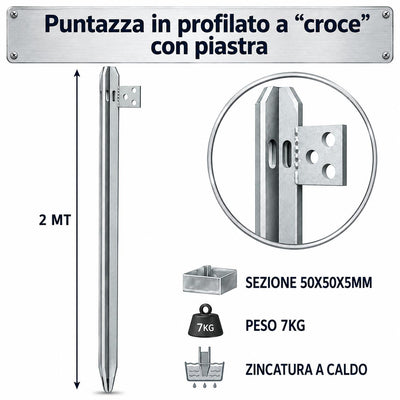 PALINA A CROCE PER MESSA A TERRA 2MT ZINCATO 50X50X5MM 7KG