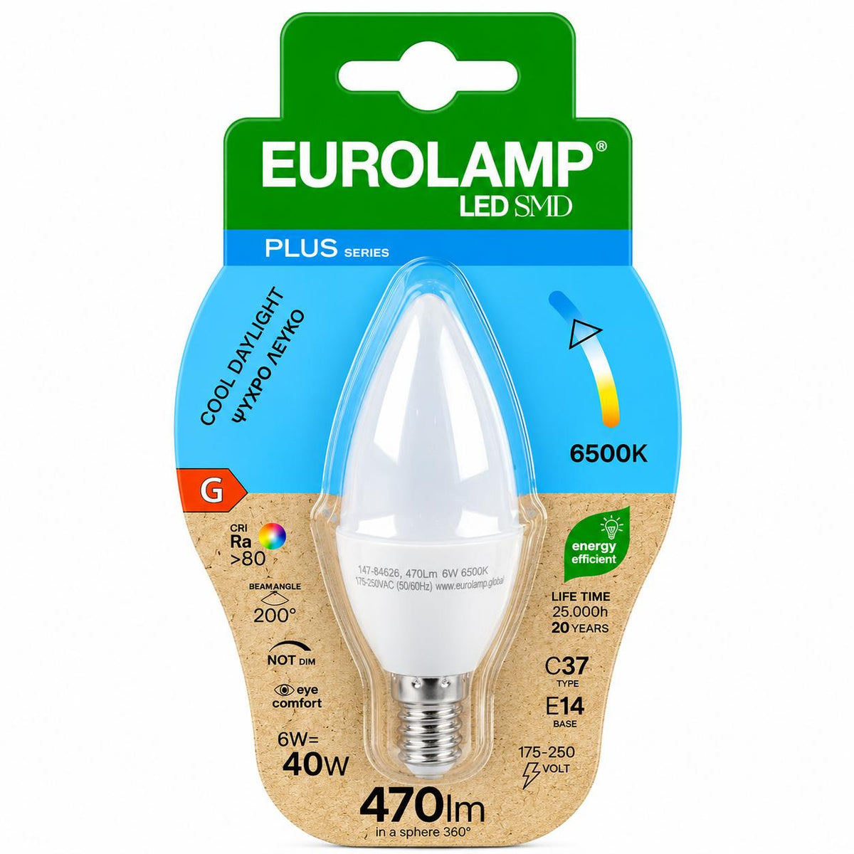 LAMPADA LED C37 6W 470LM E14 6500K 175-250V BLISTER