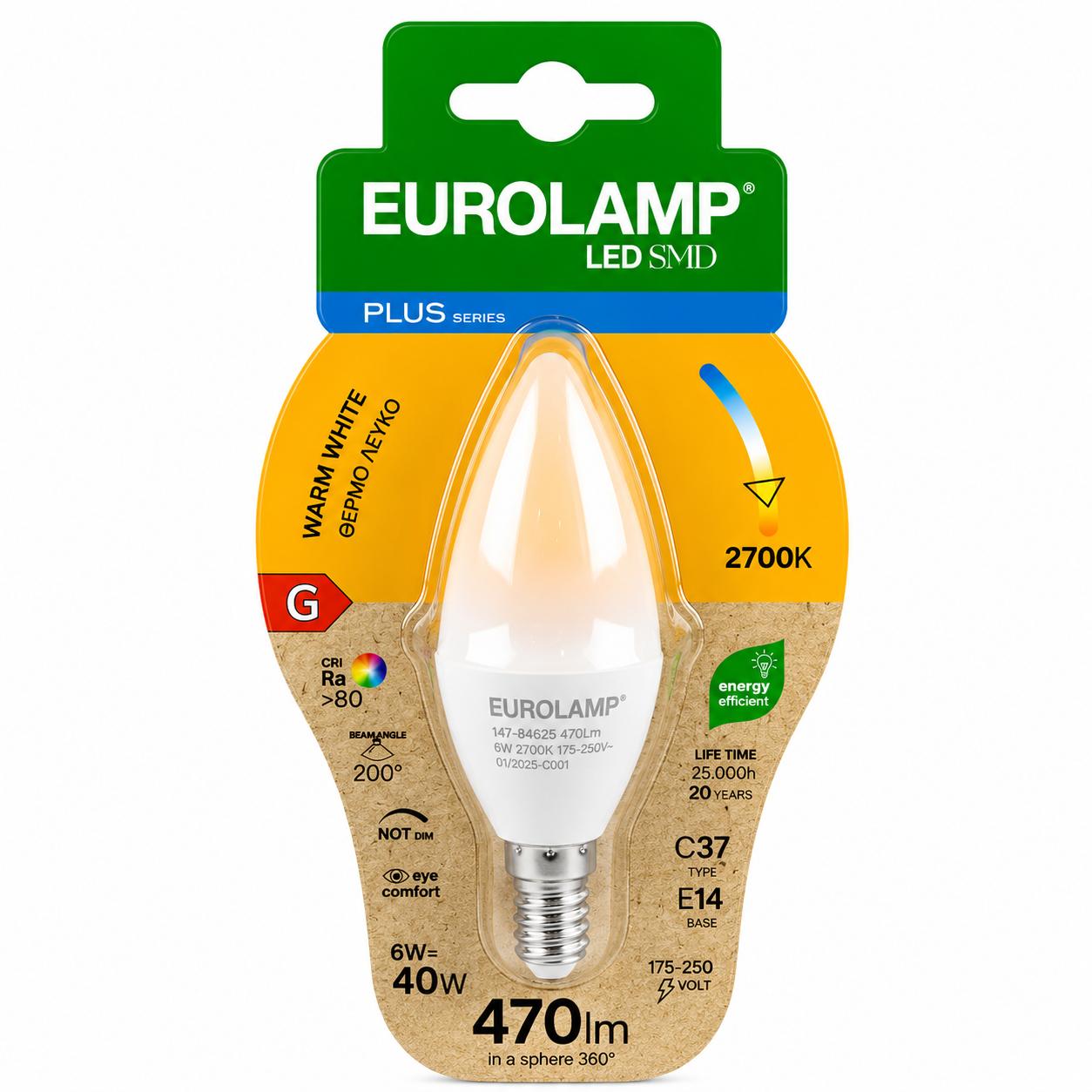 LAMPADA LED C37 6W E14 2700K 175-250V BLISTER