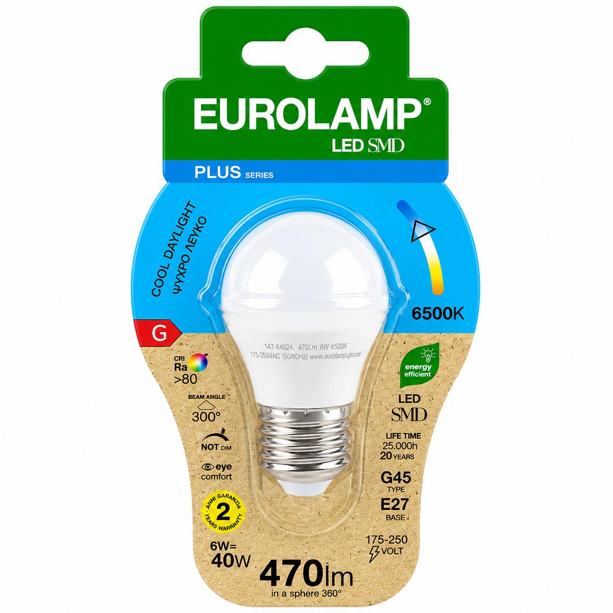 LAMPADINA LED E27 G45 6W 470LM 6500K 175-250V BLISTER