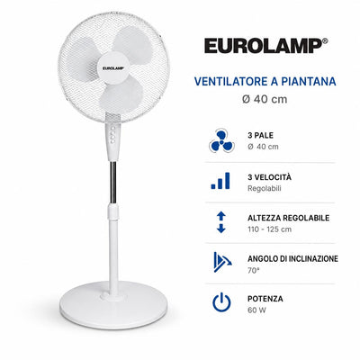 VENTILATORE A PIANTANA BIANCO  CON BASE ROTONDA 40CM 60W