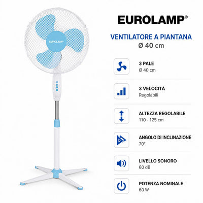 VENTILATORE DA TERRA BIANCO-AZZURRO 50CM 60W