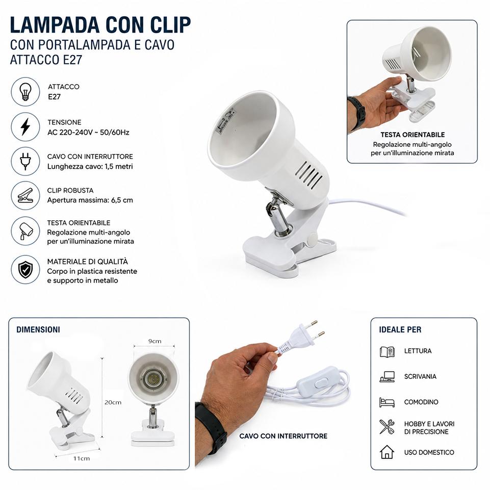 LAMPADA NEW CLIP TUBE ATTACCO  E27 BIANCO