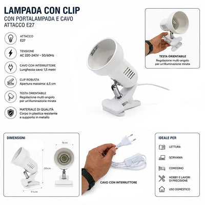 LAMPADA NEW CLIP TUBE ATTACCO  E27 BIANCO