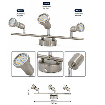 APPLIQUE IN METALLO 3 SPOT INCLUSE 3 GU10 3W 3000K