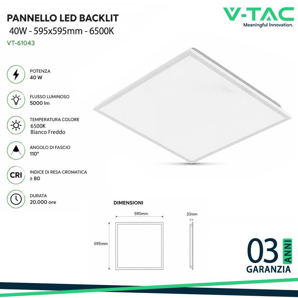LED PANNELLO 40W 600X600MM BACKLIT 6500K 10PZ/SET