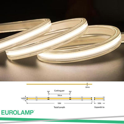 LED TAPE COB 10M 8W 220V 6500K 360L/M IP65 PRO