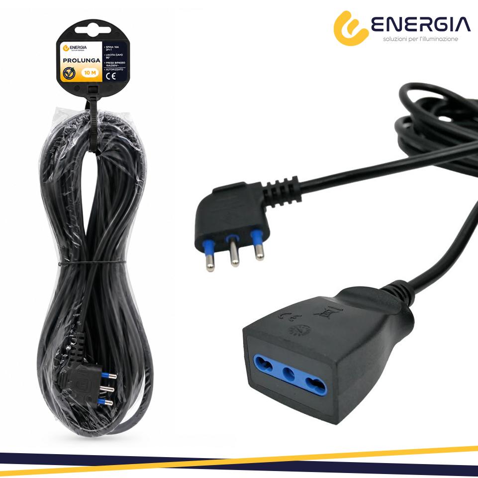 PROLUNGA LINEARE 16A 10MT NERA CAVO H05VV-F3G 1.5MM