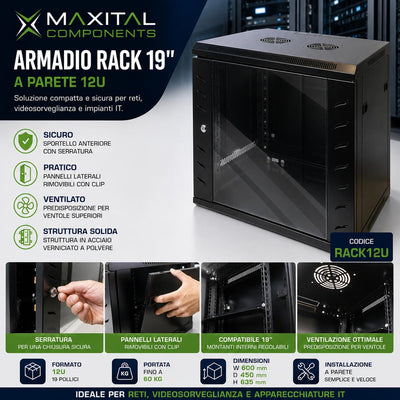 ARMADIO RACK 19" 12U 570X450 RAL9004