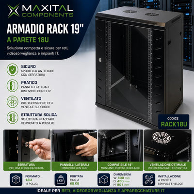 ARMADIO RACK 19" 18U 570X600 RAL9004