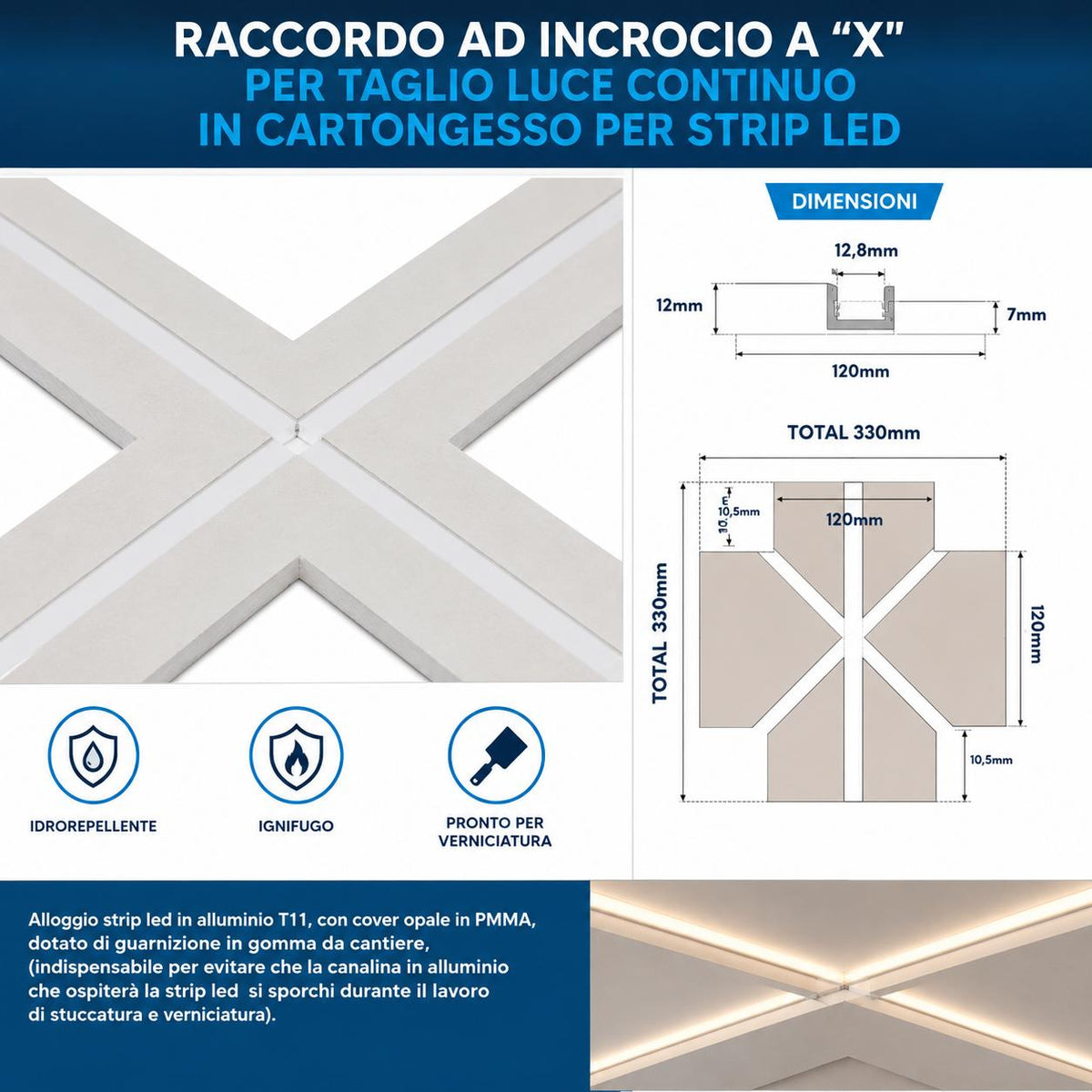 RACCORDO "X" PER PROFILO IN CARTONGESSO