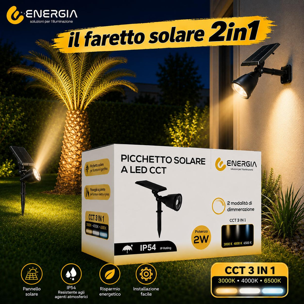 FARETTO/PICCHETTO SOLARE 2IN1  CCT DIMMERABILE IP54