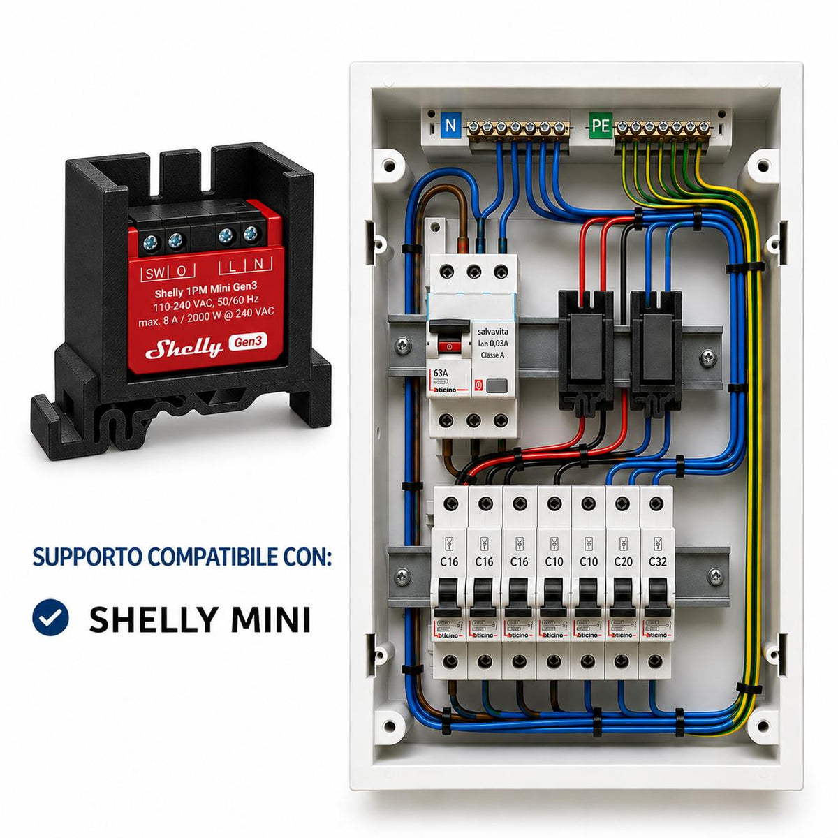 SUPPORTO IN PETG PER SHELLY MINI SU BARRA DIN