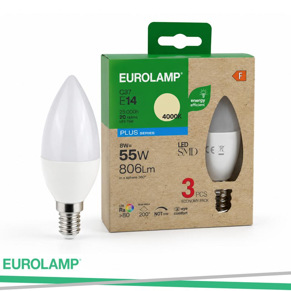 LAMPADINA LED C37 8W 806LM E14 4000K 220-240V 3PCS/PACK
