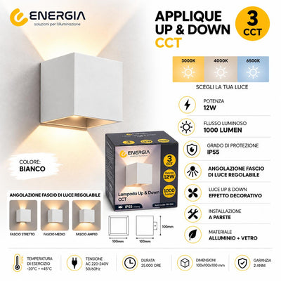 LAMPADA UP & DOWN 12W IP55 BIANCO CCT (3000-4000-6500K)