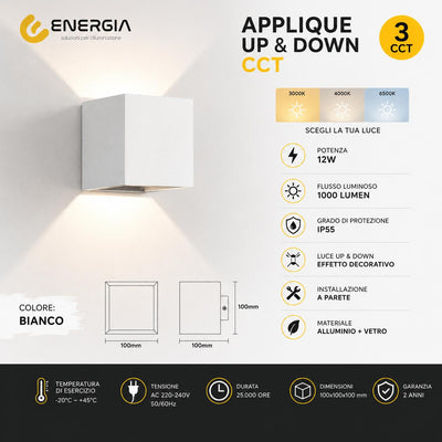 LAMPADA UP & DOWN 12W IP55 BIANCO CCT (3000-4000-6500K)