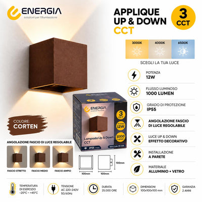 LAMPADA UP & DOWN 12W IP55 CORTEN CCT (3000-4000-6500K)