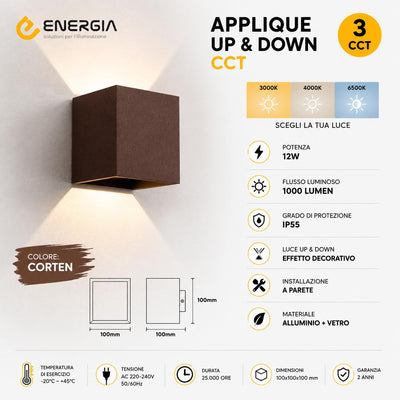 LAMPADA UP & DOWN 12W IP55 CORTEN CCT (3000-4000-6500K)