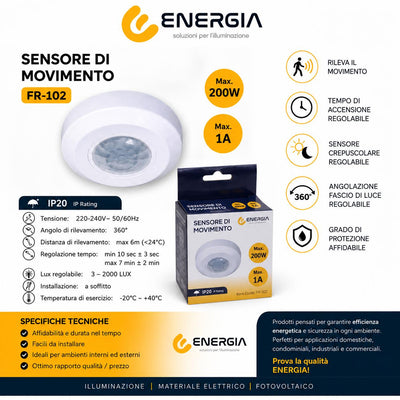 SENSORE DI MOVIMENTO SLIM 200W IP20 BIANCO