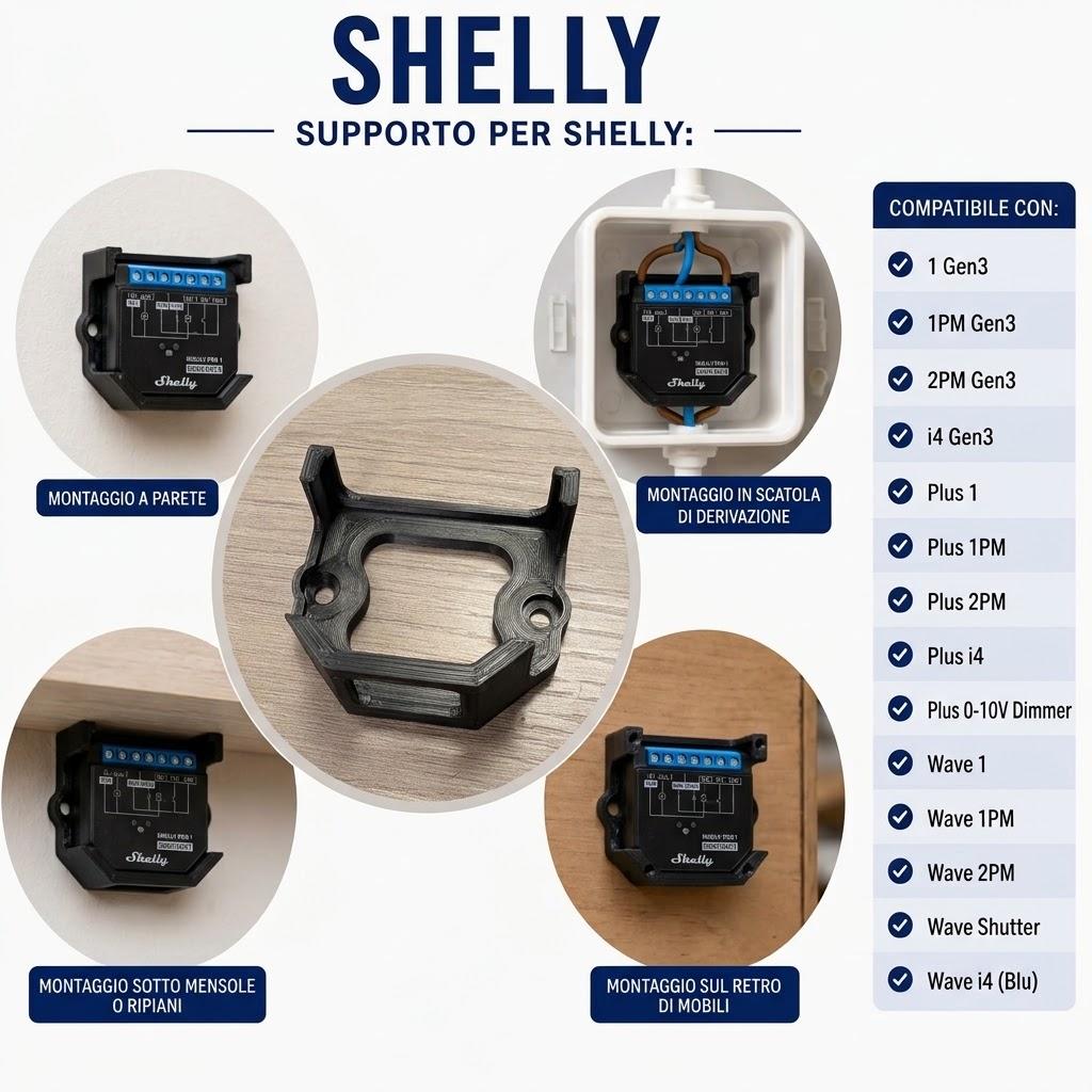 SUPPORTO IN PETG A PARETE PER  SHELLY PLUS, 1PM,2PM,DIMMER