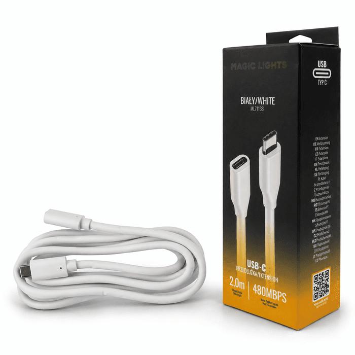 CAVO DI PROLUNGA DA USB C A USB C, 2 M, BIANCO