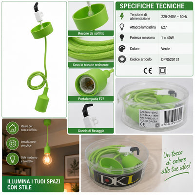 PENDENTE VERDE CON ATTACCO E27