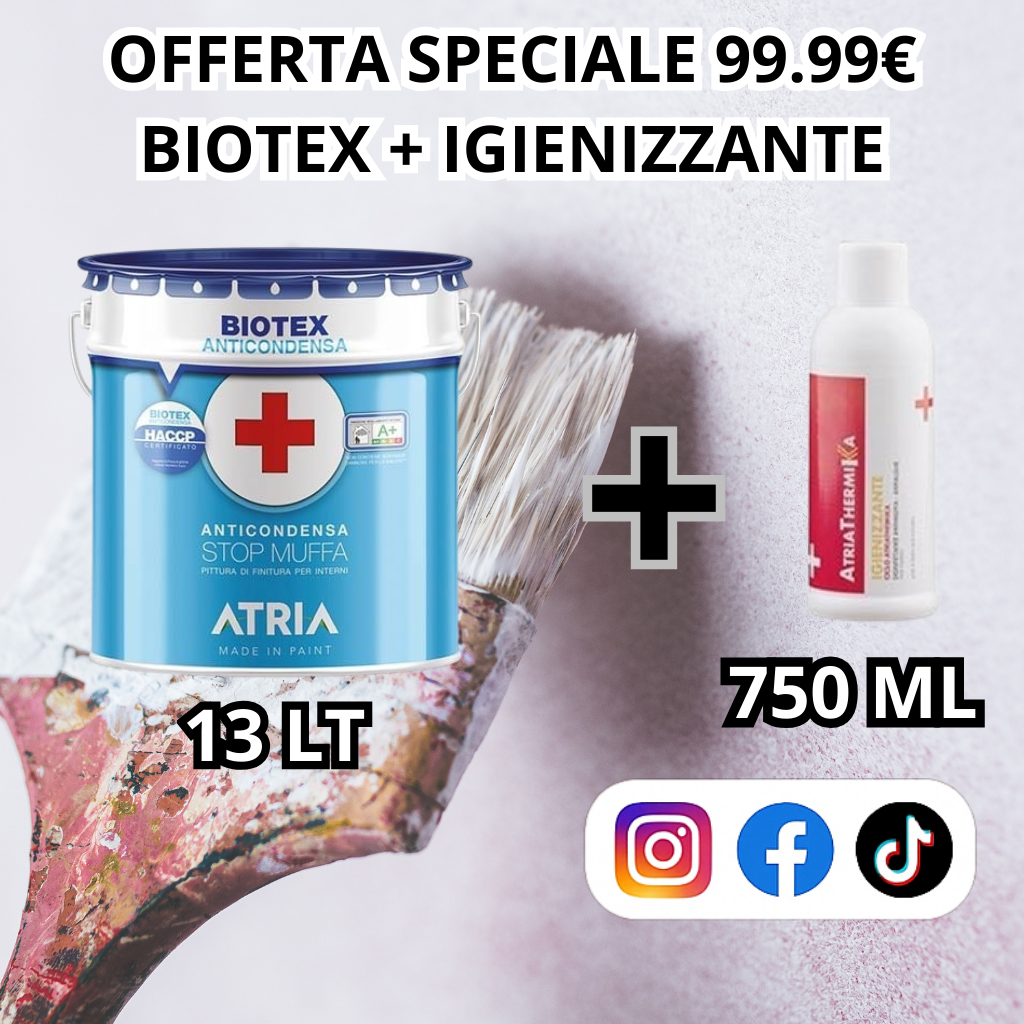 ATRIA - Biotex Anticondensa 13 LT (Per Coprire 50 MQ) + Atria Igienizzante da 750 ML - OFFERTA SPECIALE (99,99€)
