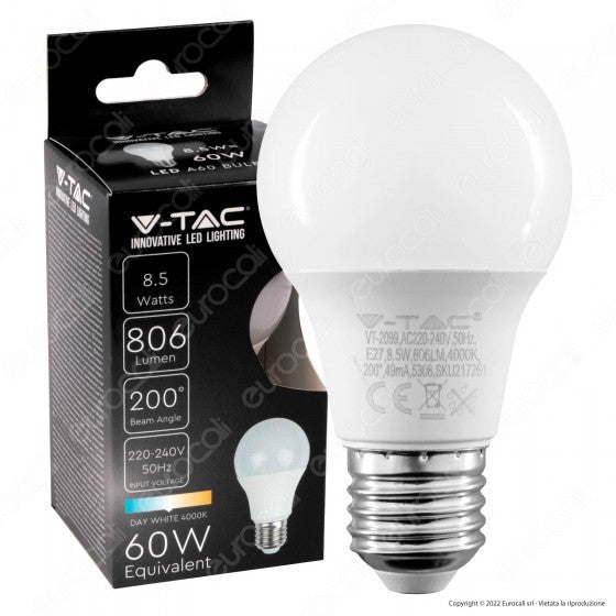 Lampadina LED E27 8.5W Bulb A60 Goccia SMD -