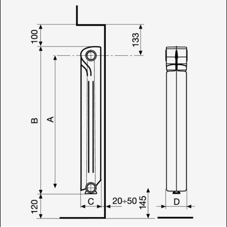 Radiatori in alluminio pressofuso Fondital Calidor80 B2 elementi con interasse 500