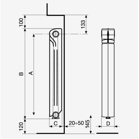 Radiatori in alluminio pressofuso Fondital Calidor80 B2 elementi con interasse 700