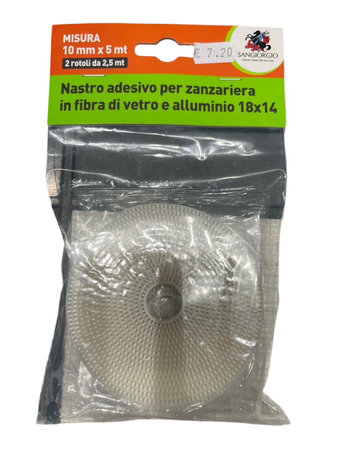 Nastro adesivo per zanzariera in fibra di vetro e alluminio 18x14 - Misura 10 mm x 5 mt - 2 Rotoli da 2.5 mt