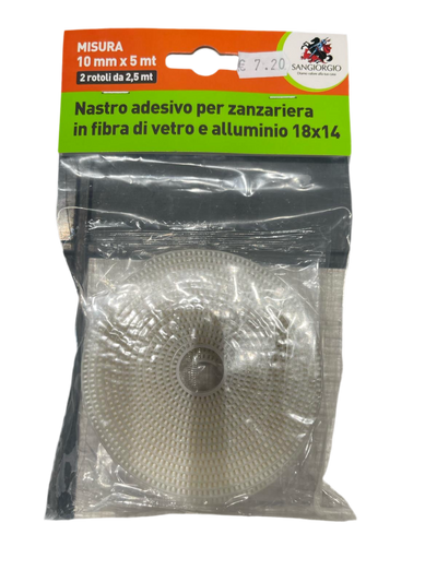 Nastro adesivo per zanzariera in fibra di vetro e alluminio 18x14 - Misura 10 mm x 5 mt - 2 Rotoli da 2.5 mt