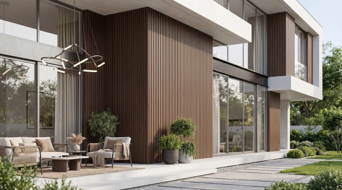 Pannello Dogato WPC SHAPE X – Rivestimento Murale Esterno Doghe 3000 (H) x 201 (L) x 26 (SP) mm