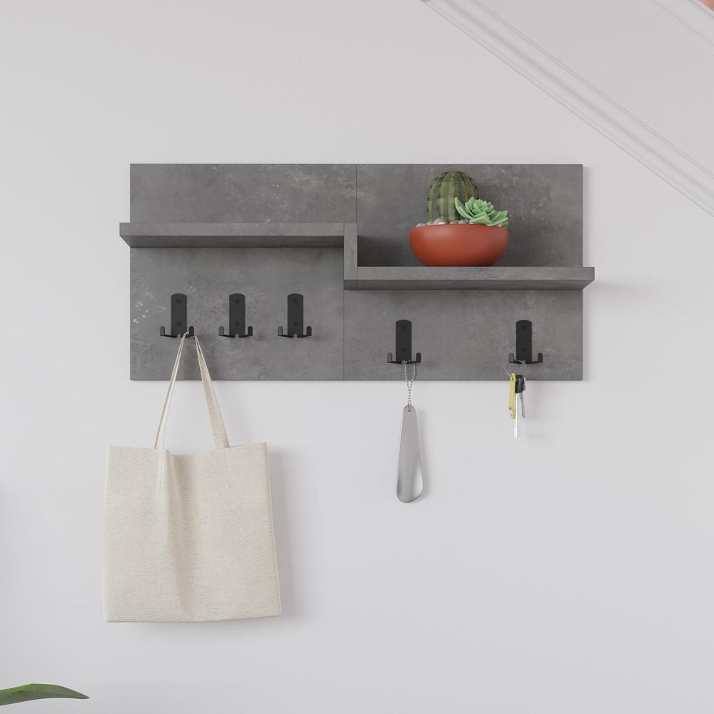 Appendiabiti a muro Harmon con mensole e 5 ganci colore retro grey