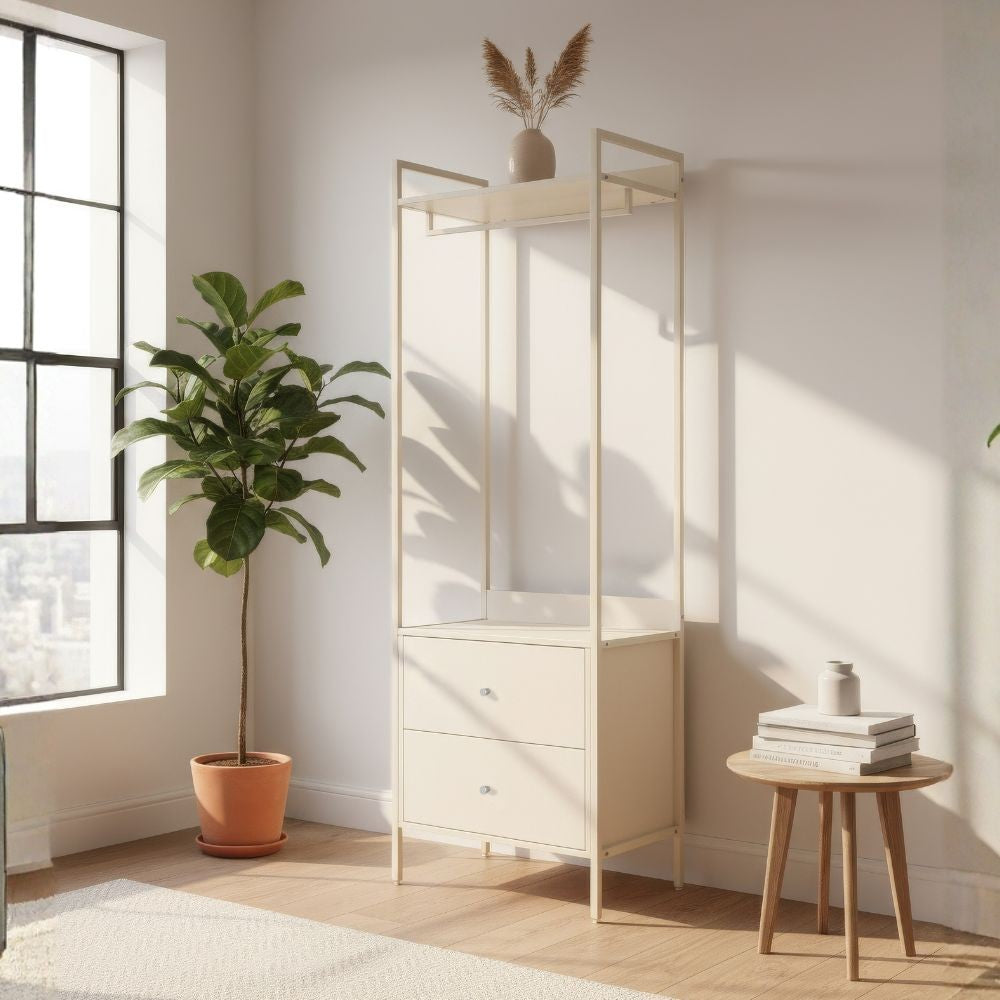 Appendiabiti multifunzione Dhaka41A con 2 cassetti con struttura in metallo beige