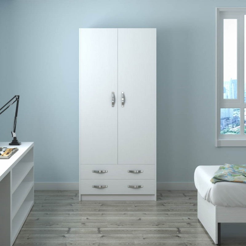 Armadio 210 due ante e due cassetti bianco frassinato