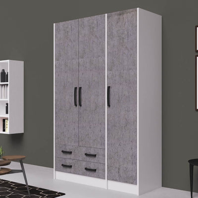 Armadio 210 tre ante e due cassetti cemento