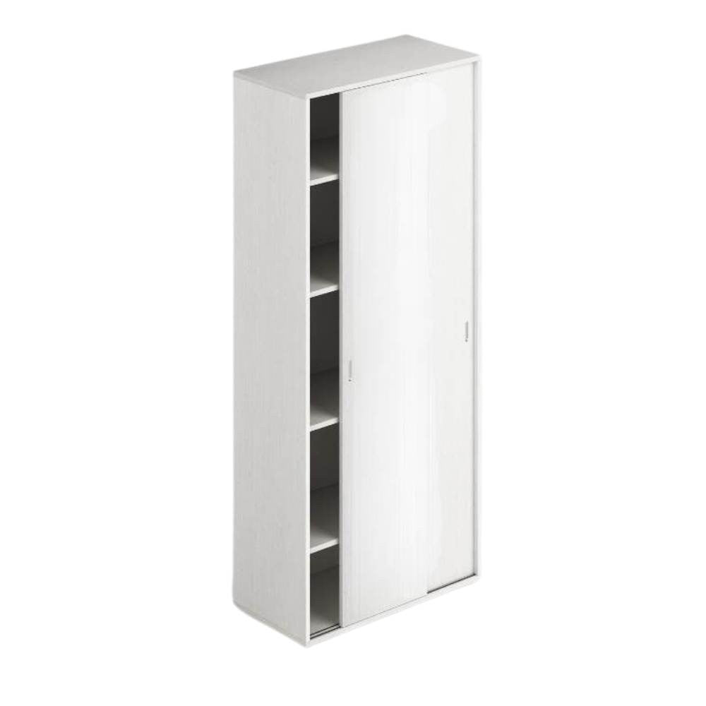 Armadio 212 due ante scorrevoli bianco frassinato con ripiani