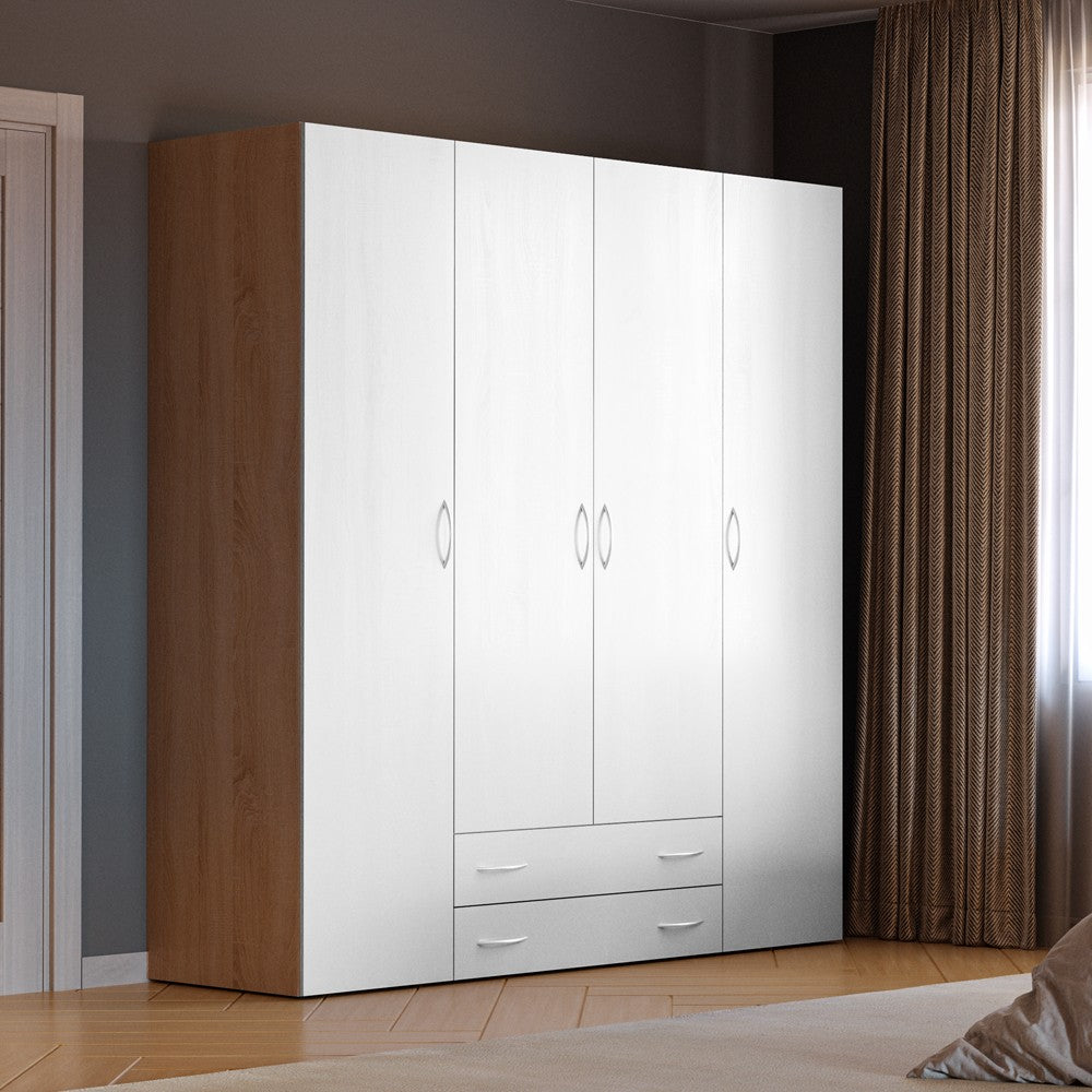 Armadio 4 ante 2 cassetti Seba 4 colore bianco con fianchi rovere
