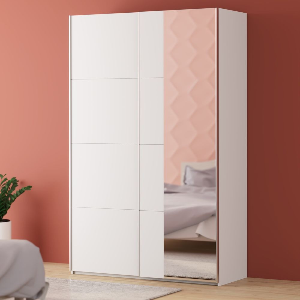 Armadio Afra 2 ante scorrevoli con specchio colore bianco lucido