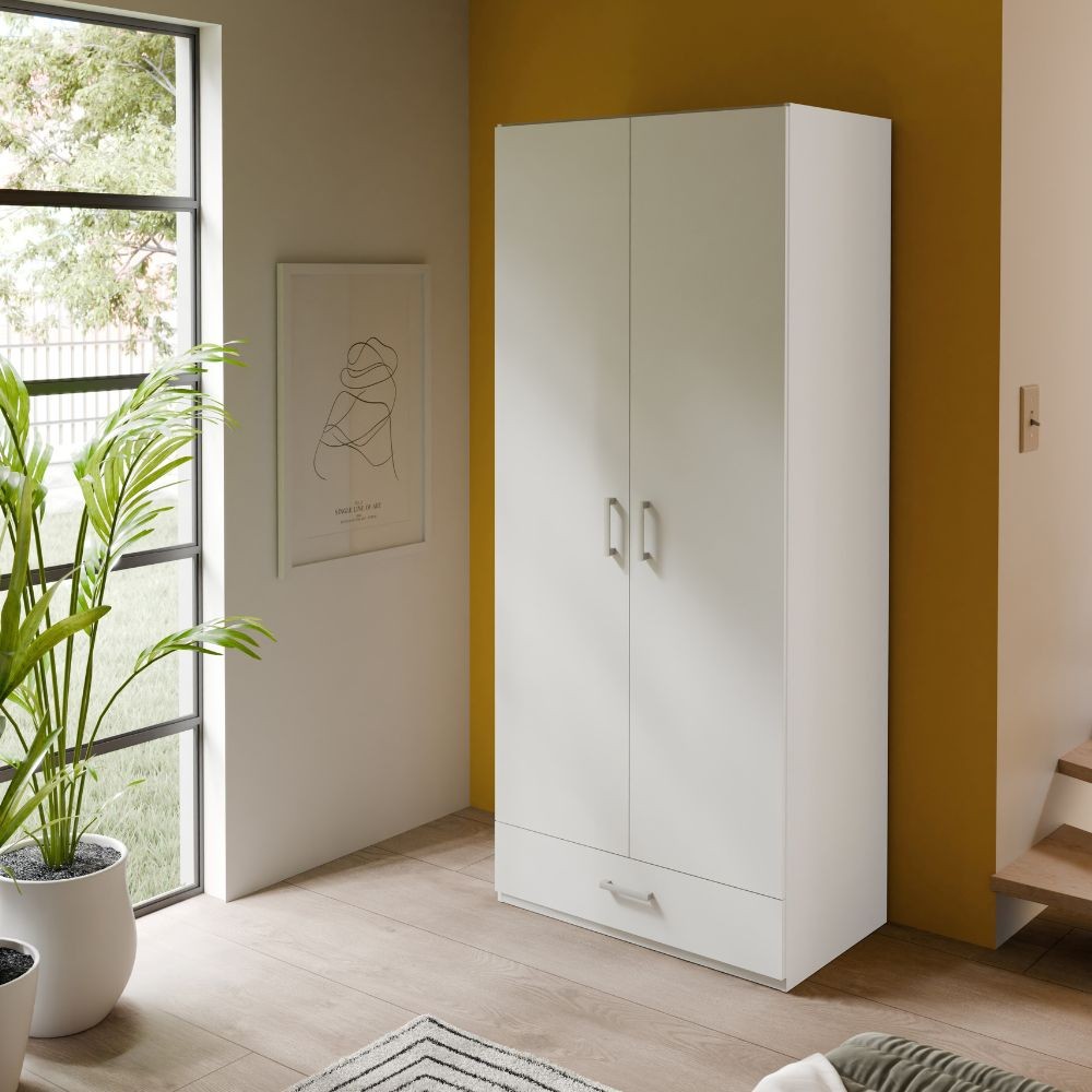 Armadio Arcadia 4 ante battenti e un cassetto colore bianco
