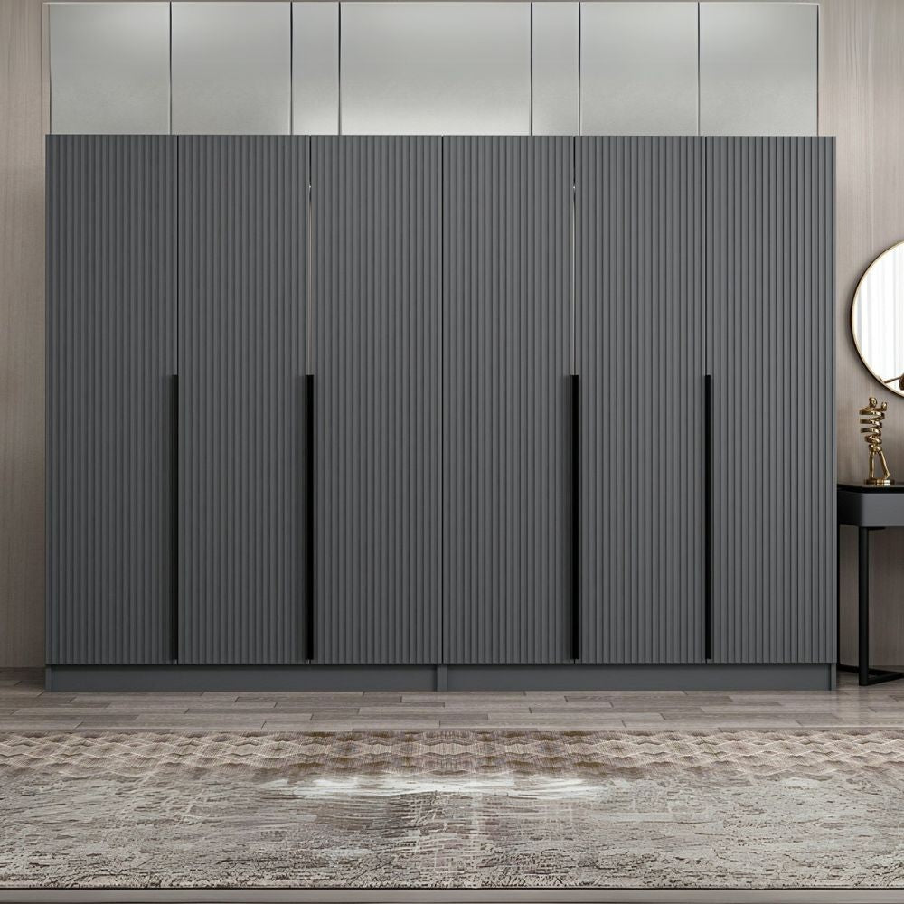 Armadio Kale 6 ante battenti colore antracite effetto cannettato